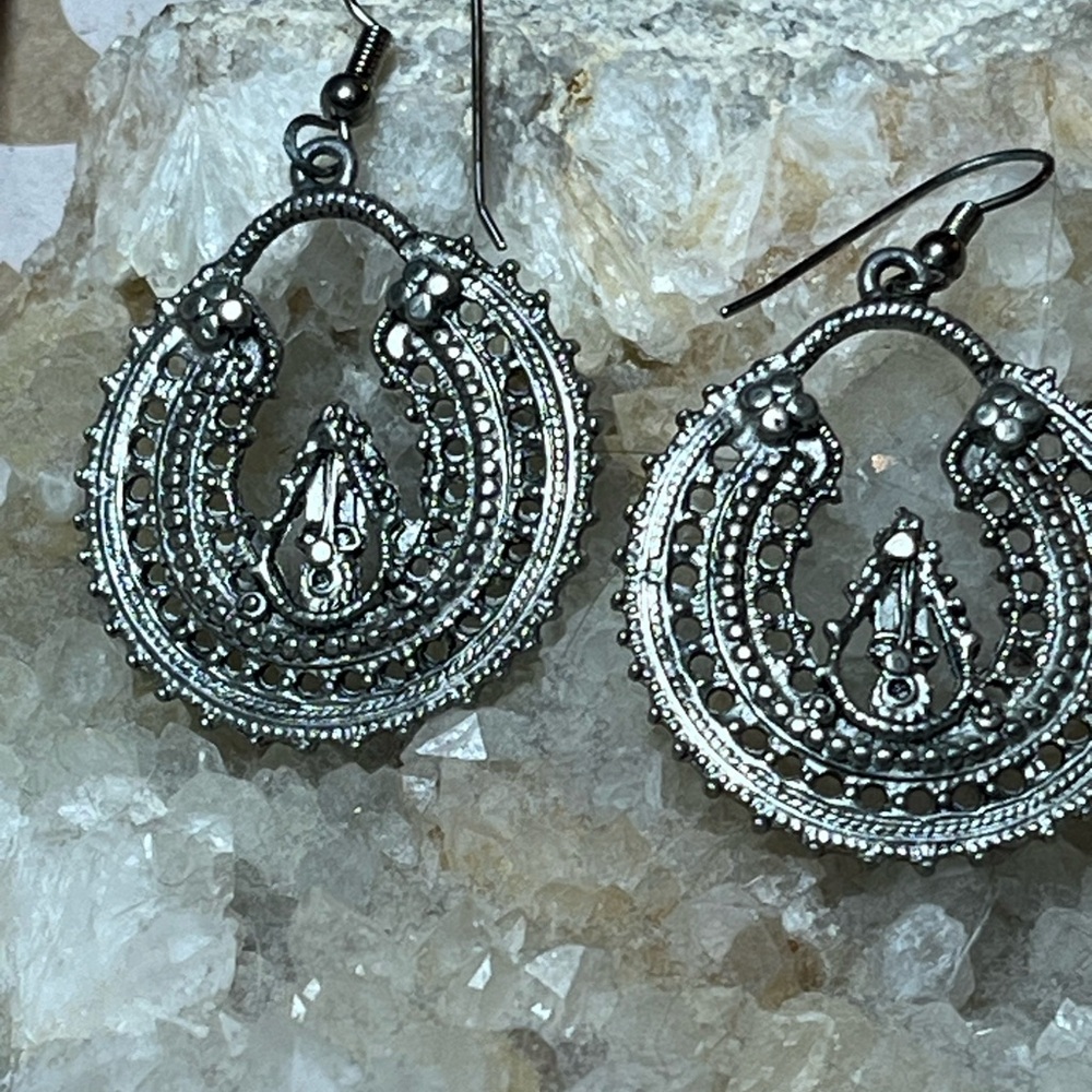 vintage boho earrings Silver Metal Round Dangle Earrings